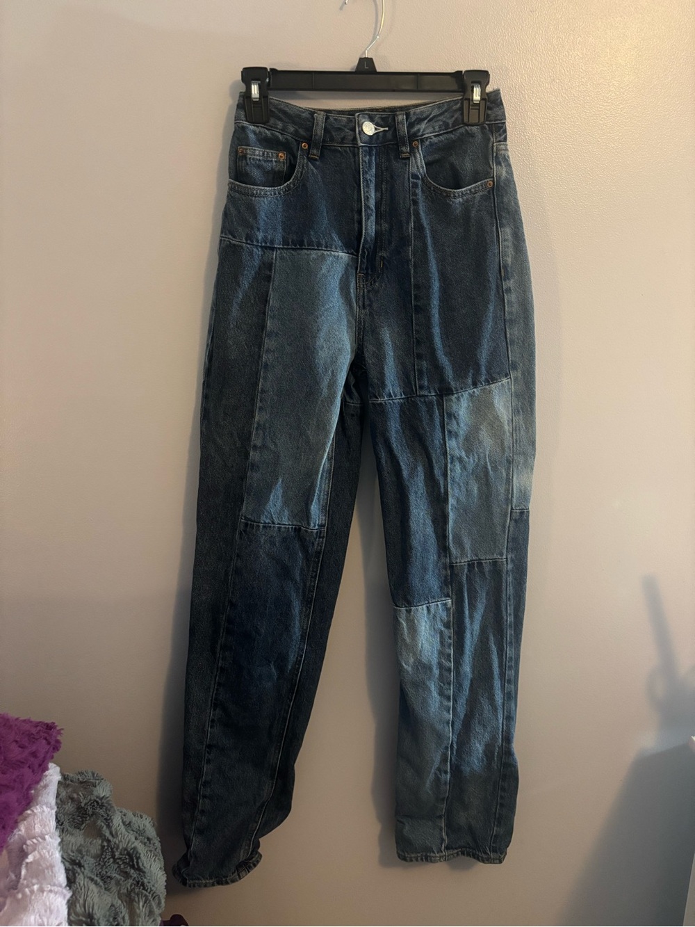 PacSun Two-Tone Patchwork Relaxed Jeans - Dark Blue